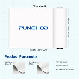 PUNEHOD DTF Transfer Film Roll - 13" X 328ft A3 Matte Clear DTF Film Roll for DTF Inkjet Printer, Direct to Film PET Heat Transfer Paper for T Shirts and All Fabrics (Size: A3+ Roll, 13" x 328ft)