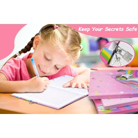 GINMLYDA Diary with Unicorn, 17.8 x 13.5 cm, 80 Lined Sheets, 160 Pages, Unicorn Children's Diary with Lock, Notebook, Girls for Writing and Drawing, Gifts for Girls 6 7 8 9 10 Years