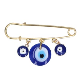 Evil Eye Gold Pin, Evil Eye Protection Pin, 3 Pack Brooch Pins for Clothes Evil Eye Beads Blue Eye Pendants Golden Pin Multifunctional Safety Pins for Clothes Bag Scarf Decoration