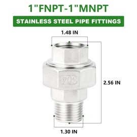 TAISHER 2PCS 304 Stainless Steel Union，1" NPT Male x 1" NPT Female Cast Pipe Fitting