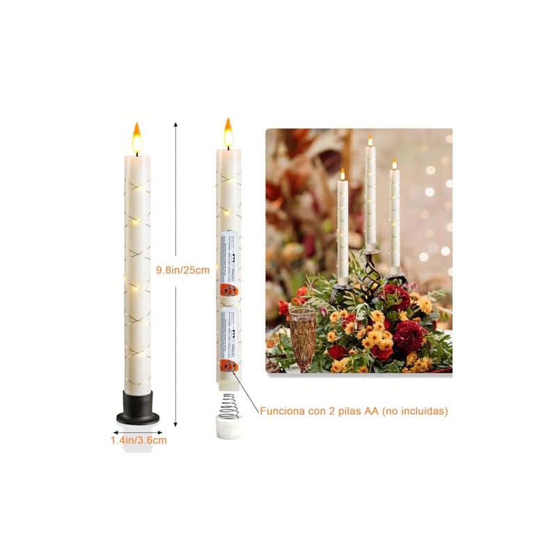 Velas de Pilas sin Llama, Velas decorativas con Cuerda Starlight,