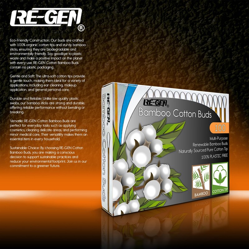 RE-GEN Bamboo Cotton Buds 400 Pack (4x 100pc Box) |