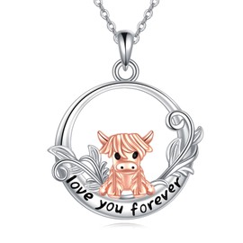 VENACOLY Highland Cow Necklace 925 Sterling Silver Highland Cow Pendant Jewellery Gifts for Women Highland Cow Lovers