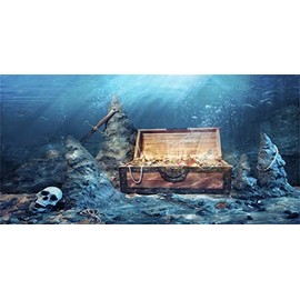 AWERT 72x24 inches Underwater Aquarium Background Opened Treasure Chest with Bright Gold Treasure Box Adventure Water Wealth Pirate Fish Tank Background Vinyl Background
