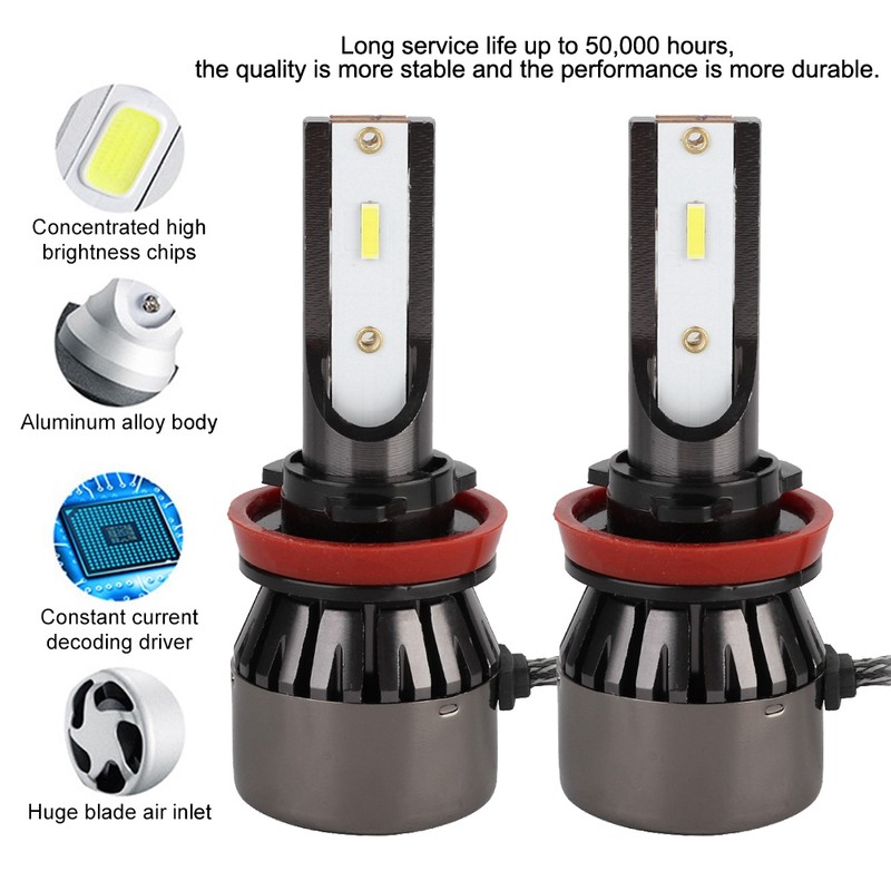 2Pcs 60W 6000K White Super Bright Car LED L8 Headlight
