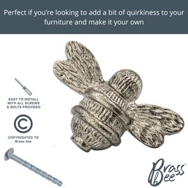 Brass bee 2 x Pewter Solid Drawer Knob Handles | Drawer Handle | Bee Cabinet knob | Cupboards, Doors, Cabinets & Drawers for Kitchen, Wardrobe, Chest, Drawer Pull (Pewter)