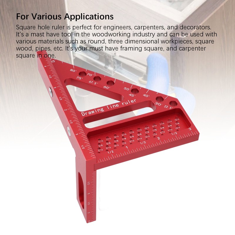 Carpenter Square Hole Scribing Ruler 45 90 Degree Aluminum Alloy