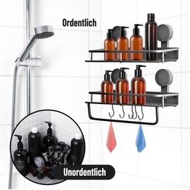 SUROQUE Shower Shelf with Rotary Sucker - Platzsparender Badorganisator aus Aluminium mit 8 starken Saugnäpfen, platzsparender Shampoo- und Duschgelhalter (2er Pack)