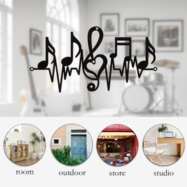 nbeads Musical Note Metal Wall Decor, 28.1 x 14.6 cm, Iron Heart Knocks, Wall Decoration, Hanging Music Curves, Wall Art, Black Metal Wall Sculptures for Bedroom, Living Room