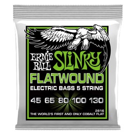 Ernie Ball Regular Slinky Flatwound - Cuerdas para bajo eléctrico de 5 cuerdas, entorchado plano, calibre 45-130