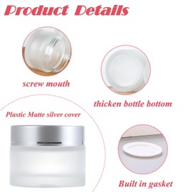 2 Pack 60ml/2Oz Frosted Glass Cream Jars with Silver Lids Empty Face Cream Containers Refillable Cosmetic Jars for Skincare, Body Butter, Lotion, Masks