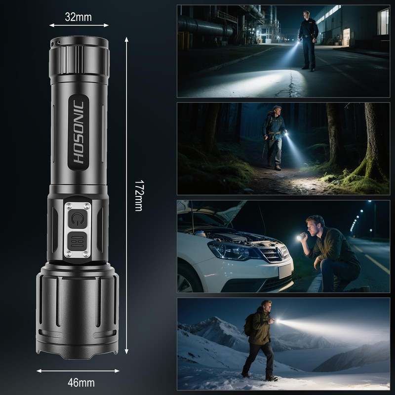 HOSONIC Flashlights High Lumens Rechargeable, LED Super Bright Flashlight, Linternas