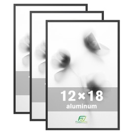 FrameWorks 12x18 Brushed Aluminum Poster Frames – Modern Brushed Metal Design w/Shatterproof Plexiglass, Perfect for Posters, Artwork, Paintings, Wall Displays – Home or Office Decor, Black - 3 Pack