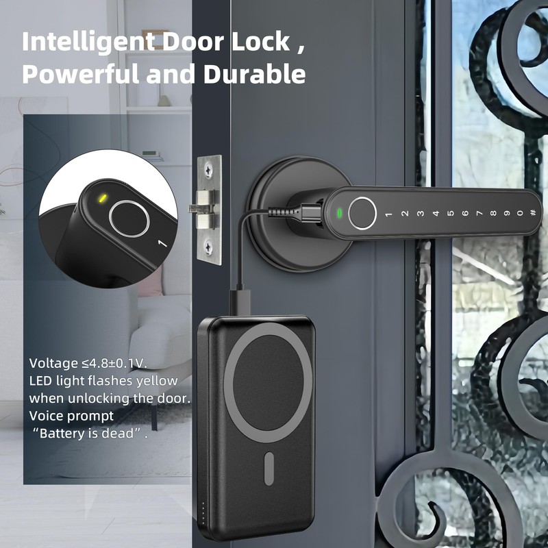 Smart Door Lock, Door Handle with APP Unlock, Biometric Door