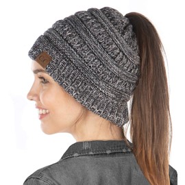 Funky Junque Exclusives BeanieTail - Gorro de cola de caballo para mujer, Gris, Negro, Beige, Beige Francés - Mezcla de 4 Tonos, Talla única