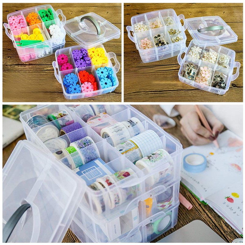 LZYMSZ 3-Tier Transparent Adjustable Stackable Compartment Slot Plastic Storage Box,
