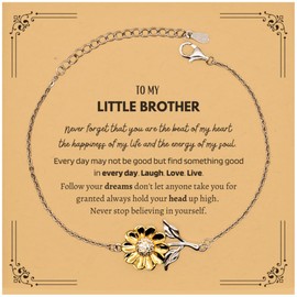 To My Little Brother Message Card Gifts, Christmas Little Brother Sunflower Bracelet Present, Birthday Unique Motivational For Little Brother, To My Little Brother Never forget that you are the b