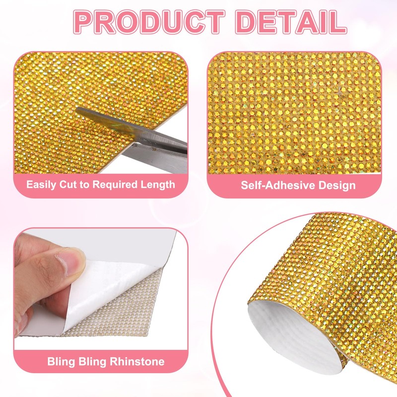 PATIKIL Bling Crystal Rhinestone Sheet, 9.4"x7.9", Gold Yellow