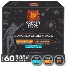 Copper Moon Single Serve Coffee Pods For Keurig K-Cup Brewers, Flavored Variety Pack (Hawaiian Hazelnut, Southern Pecan, Super Mocha), 60 Count