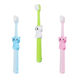 Healifty 3pcs Kids Toothbrushes Cartoon Cat Toddlers Toothbrushes Bristle Toothbrushes for Kids and Children