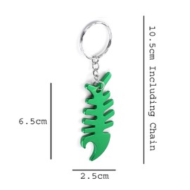 Komonee Fish Bone Green Bottle Opener Key Chain Metal Dead Sea Life Key Ring Novelty animal Keychain Keyring