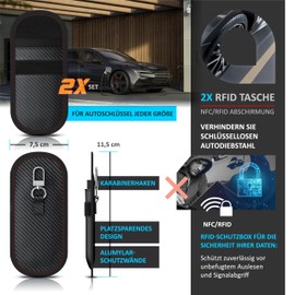 CSL - Keyless Go Protection - 2 x RFID Key Pockets - Protection for Car Keys RFID Cards NFC Credit Cards Debit Cards ID Card - Key Case Cover - Snap Hook - Black