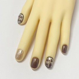 Handmade press-on nails, for office worker,Coffee Art Nail Set, Short T-Shape Faux Nails for Daily Wear, Leopard Design