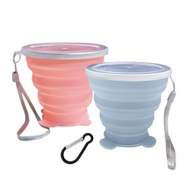 Collapsible Cup, Silicone Collapsible Travel-Cup, Expandable Folding Camping Drinking Cups with Lids Reusable Small Portable MugsCup for Travel, Camping, Hiking,Outdoor Sports, Indoors