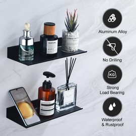 HNVNER Bathroom Shelf 2 Pack, Black Shower Caddy Wall Mounted Waterproof, Metal Small Floating Shelves, Wall Storage Shelf for Bathroom Living Room Bedroom Kitchen (Black, 30CM)