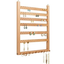 Mymazn Beech Earring Wall Holder Hanging Jewelry Organizer Assembly Earring Display Wall Mount Jewelry Organizer Stud Earring Organizer for Necklaces Rings Scruncies Organization