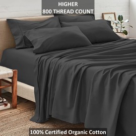 Neighbourhood Home 100% Real Certified Organic Cotton Bedsheet Set, RV-King Size 6 Piece 800 Thread Count Sheets Sets, Extra 24" Deep Pocket - Dark Grey