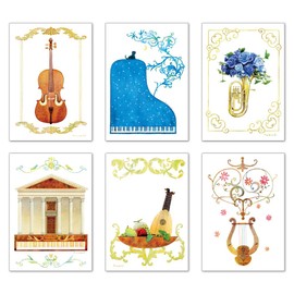 Kazuaki Yamada 4.1 x 5.9 inches (105 x 150 mm), Picture Book Writer, Watercolor, Postcard, Musical Instrument Pattern, Collection, Japanese Printing (YKY-SET3) (6 Pieces)