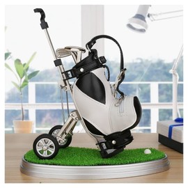 Golf Pen, 3 Pens with Pen Holder, Golf Prizes, Golf Favors, Golf Gifts, Table Stand with Mini PU Golf Bag (Black + White (With Lawn))