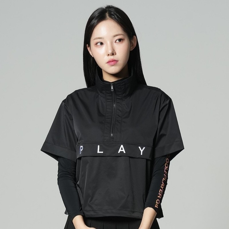 Women's golf wear, short sleeves, half zip-up, anorak, windbreaker /