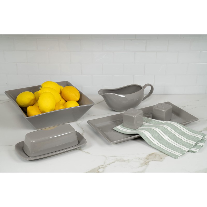 10 Strawberry Street Nova Square 40 pc Dinnerware Set, Gray