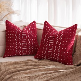 MIULEE Throw Pillow Case Cushion Covers Modern Chenille Decorative Cushions for Sofa Pillowcases for Couch Livingroom Sofa Bed with Invisible Zipper 40x40cm 16x16 Inch 2 Packs H-light red