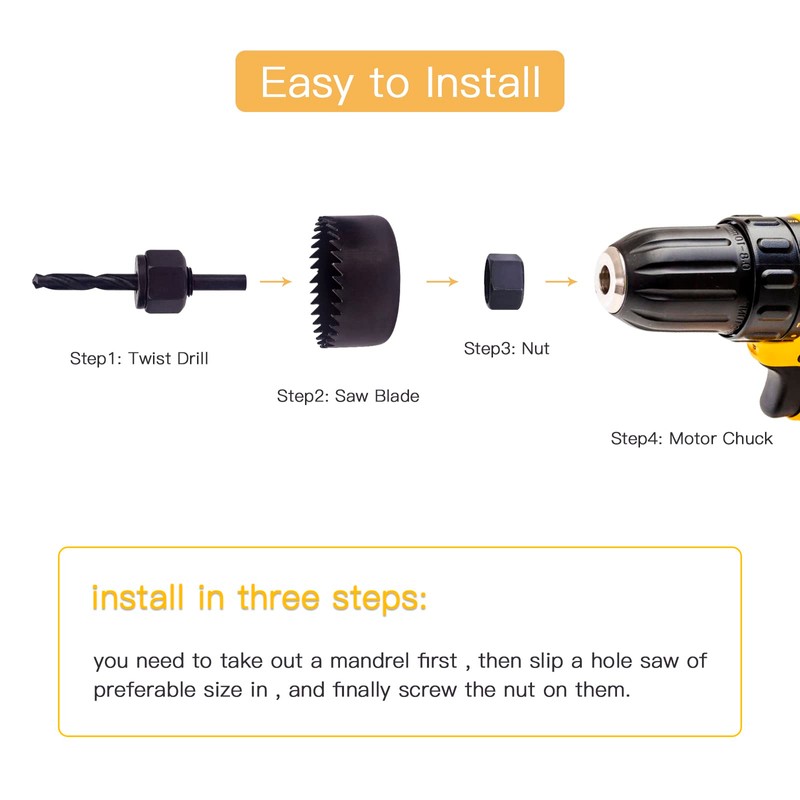 6PCS Hole Saw Kit - Carbon Steel Downlights Holesaw Drill