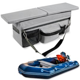 Dansydaisy 35 x 14 Inch Dinghy Boat Seat Cushion and Underseat Storage Bag with Pockets Grey Thick Sponge Seat Bench Cushion for Inflatable Boat Water Resistant Outdoor
