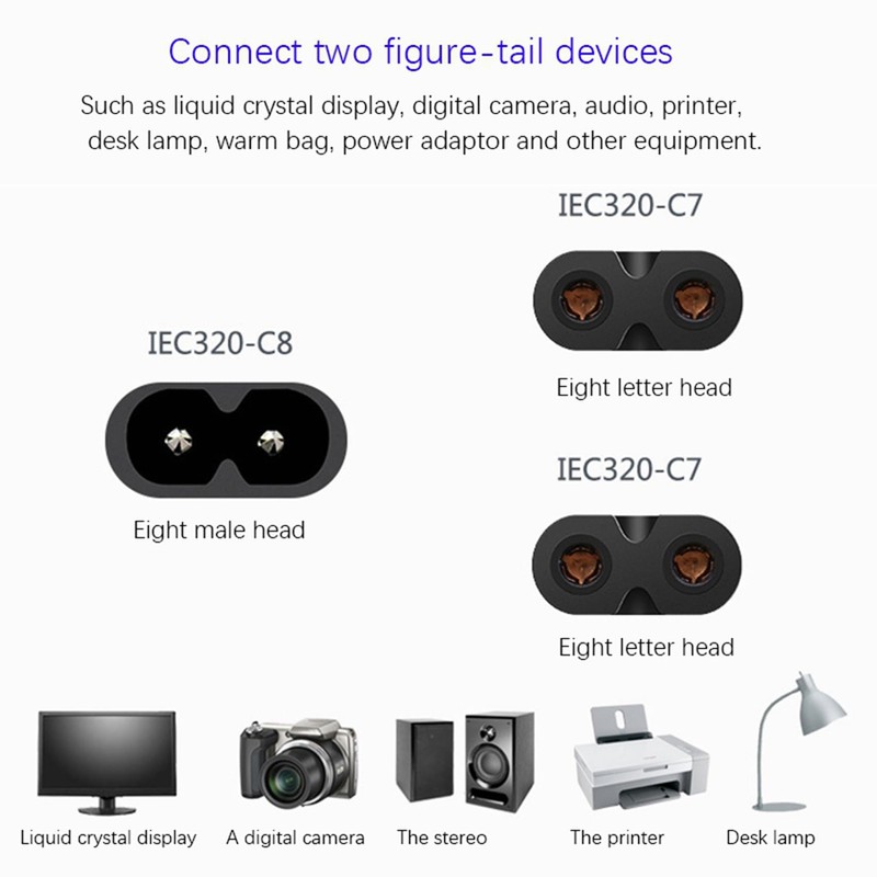 2X IEC320 C8 to 2X C7 Y Split AC Power