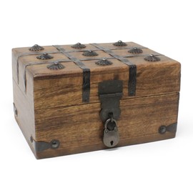 Nautical Cove Treasure Chest Wooden Box with Antique Iron Lock and Skeleton Key - Storage and Decor (Small 8 x 6 x 4.5)