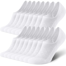 CS CELERSPORT 8 Pairs Mens No Show Socks with Cushion Low Cut Ankle Short Athletic Non Slip Casual Invisible Socks, Large, White