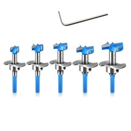 Yuentoen 5 Piece Forstner Drill Bit Set, Adjustable Positioning Drill, Forstner Bit Wood Drill Bit 15/20/25/30/35 mm, Hinge Hole Drill with Depth Stop (10-30 mm), for Woodworking Multi-Purpose Drill