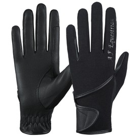 AFE Ladies Horse Riding Gloves Track Fabric Gloves Synthetic Leather Equestrian Black Stretch Thermal Lined (Small)
