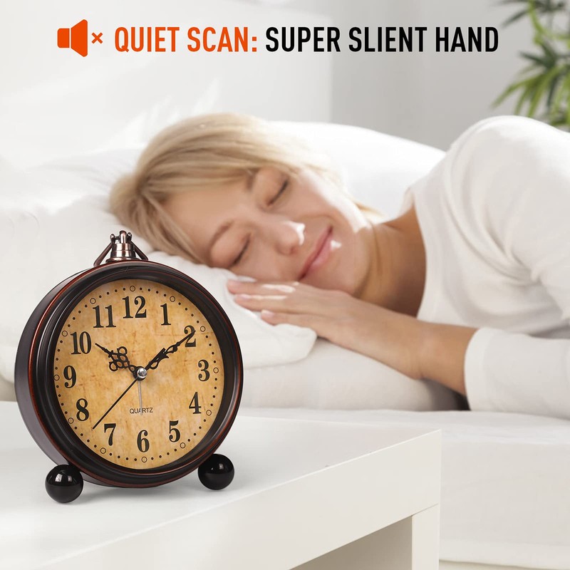 Battery Alarm Clock,Night Light,Vintage Hangable Super Silent Non Ticking Analog