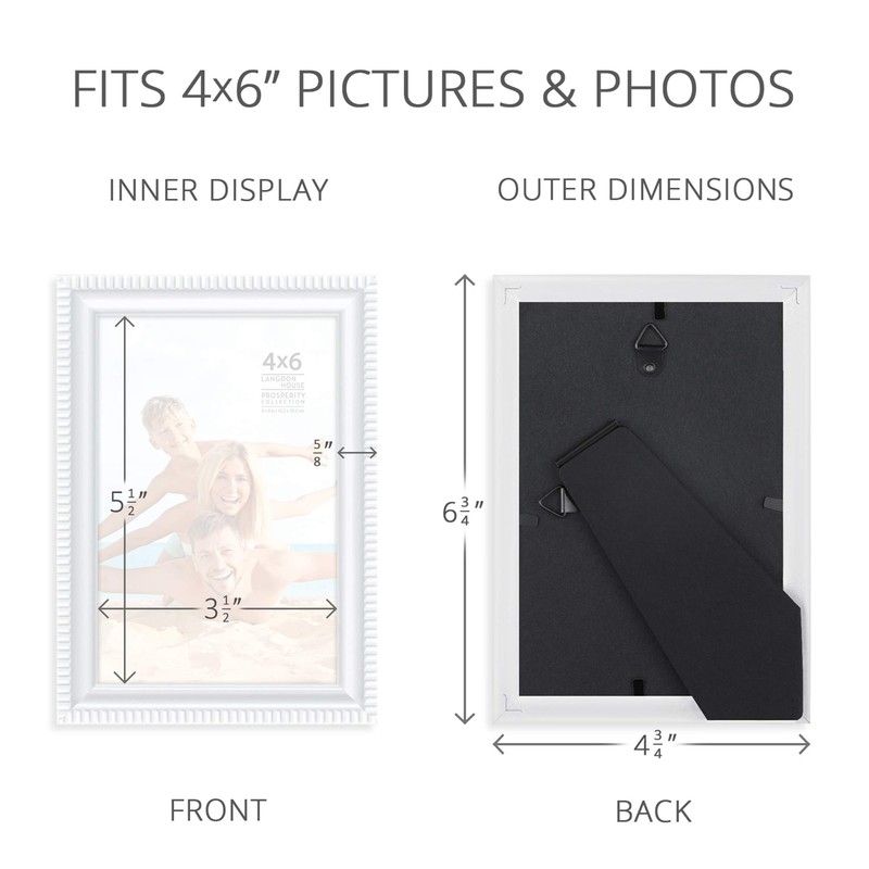 Langdon House 4x6 Picture Frames (White, 6 Pack), Contemporary Frame
