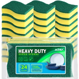 AIDEA Sponges Kitchen, 24 Pack Heavy Duty Dish Sponge, Cleaning Dish Scrubber Sponge for Home and Kitchen, Stink-Free Cleaning Supplies for Pots, Pans