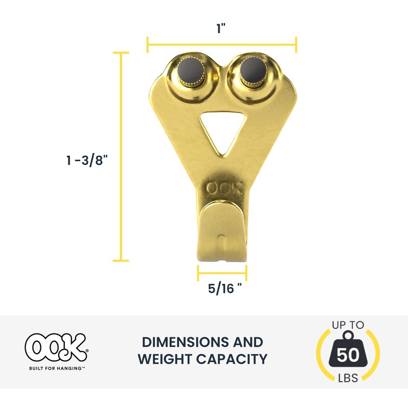 OOK 50025 Professional Picture Hangers, Art Hangers, Brass, Reusable Picture