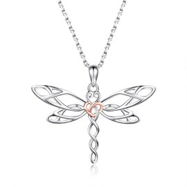 MANBU Sterling Silver Dragonfly Necklace Bracelet for Women Celtic Infinity Dragonfly Pendant Christmas Jewelry Gifts for Dragonfly Lovers, Sterling Silver, Cubic Zirconia