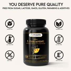 Homacia l theanine 400mg Capsules | High Strength Supplement for Calm & Focus | l theanine 120 Caps | Natural Theanine Supplement | UK Made
