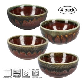 MAKOLO Ceramic Soy Sauce Dish Small Dipping Bowls, 3 in, Set of 4 (Reddish Brown)